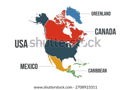 North America map. North America infographic map with countries names. Vector illustration