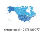 North America map isolated modern colorful style. for website layouts, background, education, precise, customizable, Travel worldwide, map silhouette backdrop, earth geography, political, reports.