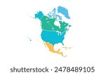 North America map isolated modern colorful style. for website layouts, background, education, precise, customizable, Travel worldwide, map silhouette backdrop, earth geography, political, reports.