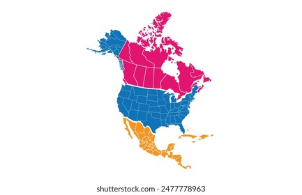 North America map isolated modern colorful style. for website layouts, background, education, precise, customizable, Travel worldwide, map silhouette backdrop, earth geography, political, reports.
