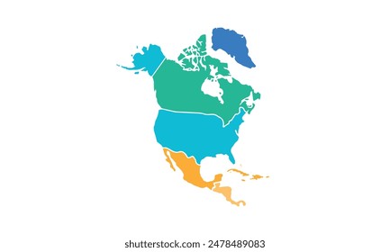 North America map isolated modern colorful style. for website layouts, background, education, precise, customizable, Travel worldwide, map silhouette backdrop, earth geography, political, reports.