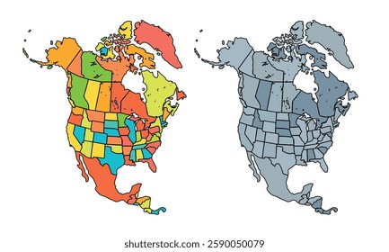 North America map isolated modern colorful style. for website layouts, background, education, precise, customizable, earth geography, political, reports.