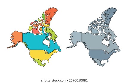 North America map isolated modern colorful style. for website layouts, background, education, precise, customizable, earth geography, political, reports.