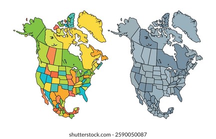 North America map isolated modern colorful style. for website layouts, background, education, precise, customizable, earth geography, political, reports.