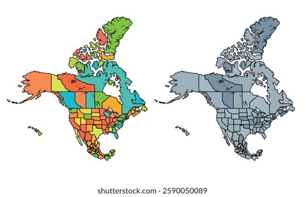 North America map isolated modern colorful style. for website layouts, background, education, precise, customizable, earth geography, political, reports.