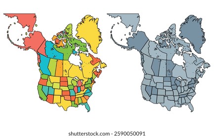 North America map isolated modern colorful style. for website layouts, background, education, precise, customizable, earth geography, political, reports.