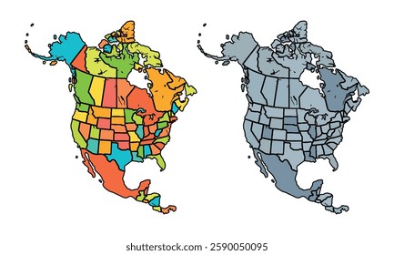 North America map isolated modern colorful style. for website layouts, background, education, precise, customizable, earth geography, political, reports.