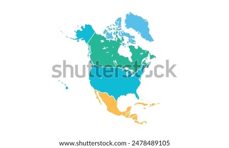 North America map isolated modern colorful style. for website layouts, background, education, precise, customizable, Travel worldwide, map silhouette backdrop, earth geography, political, reports.