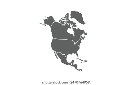 North America map isolated on white background. for website layouts, reports, annual infographics, USA, Canada and Mexico map icons. travel around the world, map silhouette backdrop.