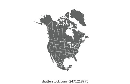 North America map isolated on white background. for website layouts, reports, annual infographics, world,travel around the world, map silhouette backdrop.