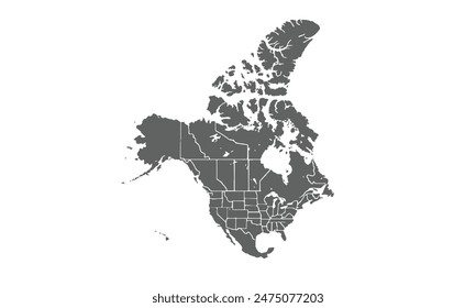 North america map isolated on white background. for website layouts, background, education, precise, customizable, Travel worldwide, map silhouette backdrop, earth geography, political.