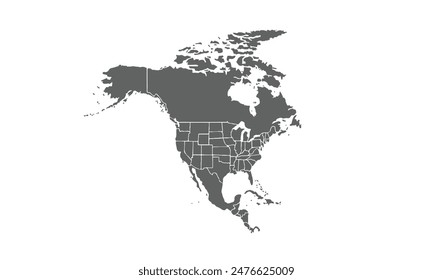 North america map isolated on white background. for website layouts, background, education, precise, customizable, Travel worldwide, map silhouette backdrop, earth geography, political, reports.