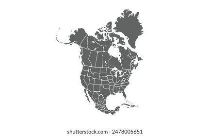 North America map isolated on white background. for website layouts, background, education, precise, customizable, Travel worldwide, map silhouette backdrop, earth geography, political, reports.