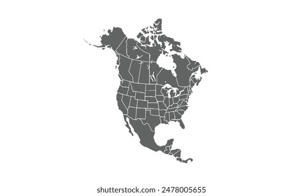 North America map isolated on white background. for website layouts, background, education, precise, customizable, Travel worldwide, map silhouette backdrop, earth geography, political, reports.