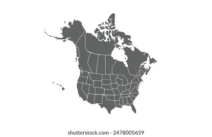 North America map isolated on white background. for website layouts, background, education, precise, customizable, Travel worldwide, map silhouette backdrop, earth geography, political, reports.