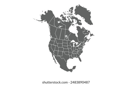 North America map isolated on white background. for website layouts, background, education, precise, customizable, Travel worldwide, map silhouette backdrop, earth geography, political, reports.