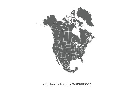 North America map isolated on white background. for website layouts, background, education, precise, customizable, Travel worldwide, map silhouette backdrop, earth geography, political, reports.