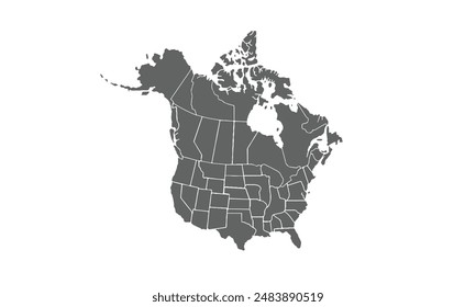 North America map isolated on white background. for website layouts, background, education, precise, customizable, Travel worldwide, map silhouette backdrop, earth geography, political, reports.