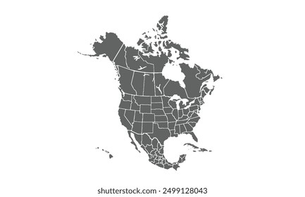 North America map isolated on white background. for website layouts, background, education, precise, customizable, Travel worldwide, map silhouette backdrop, earth geography, political, reports.