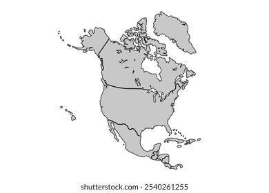 Mapa da América do Norte isolado em fundo branco. para layouts de sites, plano de fundo, educação, preciso, personalizável, Viajar pelo mundo, mapa silhueta de fundo, geografia terrestre, político, reports.Map Outline.