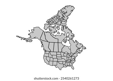 Mapa da América do Norte isolado em fundo branco. para layouts de sites, plano de fundo, educação, preciso, personalizável, Viajar pelo mundo, mapa silhueta de fundo, geografia terrestre, político, reports.Map Outline.