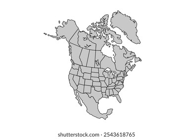 North America map isolated on white background.for website layouts,background,education, precise,customizable,Travel worldwide,map silhouette backdrop,earth geography, political,reports.Blank map.