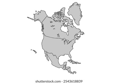 North America map isolated on white background.for website layouts,background,education, precise,customizable,Travel worldwide,map silhouette backdrop,earth geography, political,reports.Blank map.