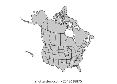 North America map isolated on white background.for website layouts,background,education, precise,customizable,Travel worldwide,map silhouette backdrop,earth geography, political,reports.Blank map.