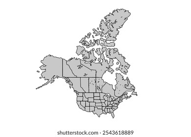 North America map isolated on white background.for website layouts,background,education, precise,customizable,Travel worldwide,map silhouette backdrop,earth geography, political,reports.Blank map.
