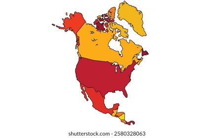 North America map, isolated on a white background, in red and summer tones.