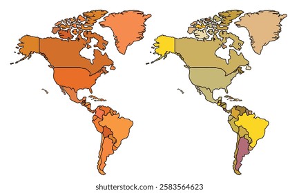 North America map isolated on white background.Earth tone color tones.