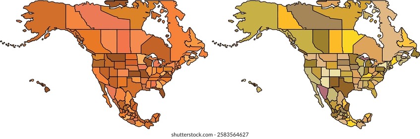 North America map isolated on white background.Earth tone color tones.