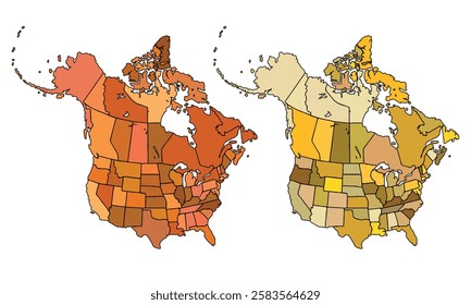 North America map isolated on white background.Earth tone color tones.