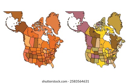 North America map isolated on white background.Earth tone color tones.