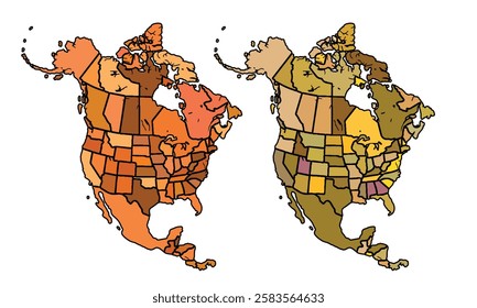 North America map isolated on white background.Earth tone color tones.