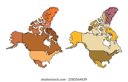 North America map isolated on white background.Earth tone color tones.