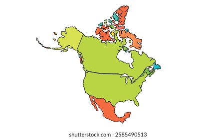 North America map isolated on white background.modern colorful style.