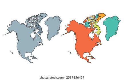 North America map isolated on white background.Color Separated by Country.