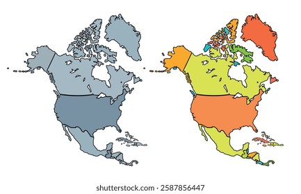 North America map isolated on white background.Color Separated by Country.