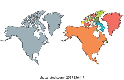 North America map isolated on white background.Color Separated by Country.