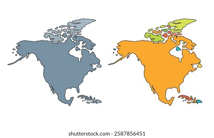 North America map isolated on white background.Color Separated by Country.