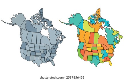 North America map isolated on white background.Color Separated by Country.