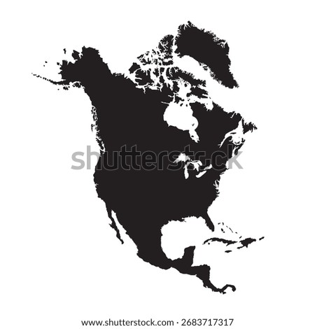 North America map isolated on white background. North America silhouette map.