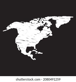 North America map line Icon design, white chalk. Draw a picture on the blackboard.