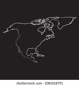 North America map line Icon design, white chalk. Draw a picture on the blackboard.