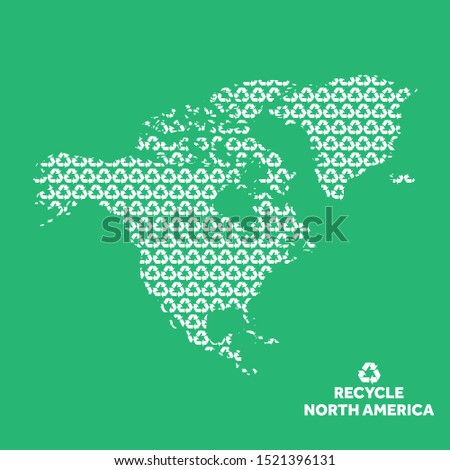 North America map made from recycling symbol. Environmental concept