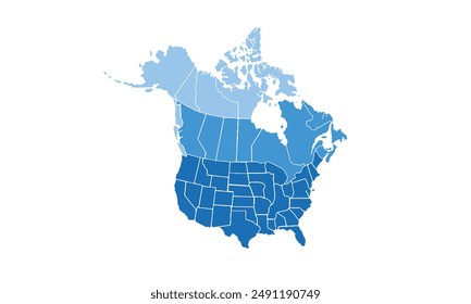 North America map Modern Color,isolated on white background for website layouts,background,education, precise,customizable,Travel worldwide,map silhouette backdrop,earth geography, political,reports.