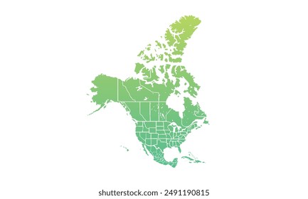 North America map Modern Color,isolated on white background for website layouts,background,education, precise,customizable,Travel worldwide,map silhouette backdrop,earth geography, political,reports.