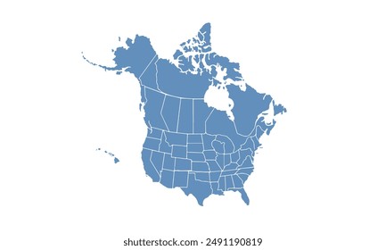 North America map Modern Color,isolated on white background for website layouts,background,education, precise,customizable,Travel worldwide,map silhouette backdrop,earth geography, political,reports.
