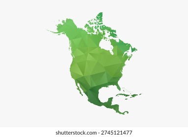 North America Map - Modern low poly geometric design in fresh green gradient tones, clean polygon style with minimal digital aesthetic, ideal for eco, tech and business use.